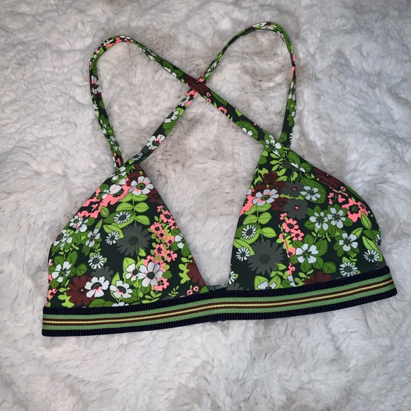 NWOT Aerie Green Floral Crossback Bikini Top - Picture 1 of 6